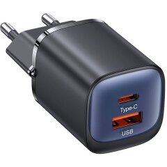Сетевое зарядное устройство USAMS US-CC254 GaN 30W (USB + Type-C) - Black