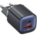 Сетевое зарядное устройство USAMS US-CC254 GaN 30W (USB + Type-C) - Black. Фото 1 из 17