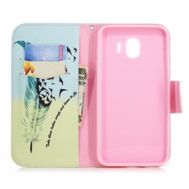 Чехол-книжка Deexe Color Wallet для Samsung Galaxy J4 2018 (J400) - Feather Pattern