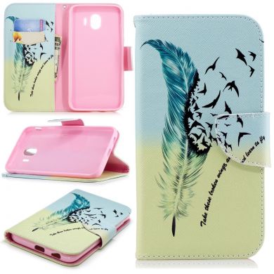 Чехол-книжка Deexe Color Wallet для Samsung Galaxy J4 2018 (J400) - Feather Pattern