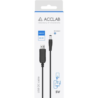 Кабель ACCLAB USB to DC 5.5х2.1мм (5V, 1.5A, 1m) - Black