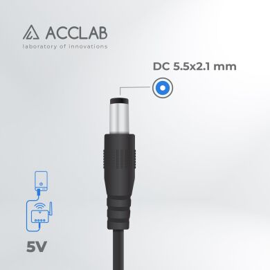 Кабель ACCLAB USB to DC 5.5х2.1мм (5V, 1.5A, 1m) - Black