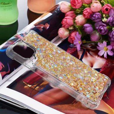 Силиконовый (TPU) чехол Deexe Liquid Glitter для Samsung Galaxy A22 (A225) / M22 (M225) - Diamond Gold Hearts