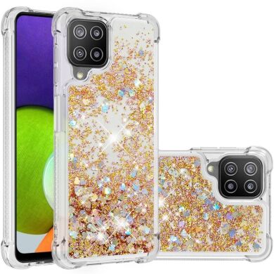 Силиконовый (TPU) чехол Deexe Liquid Glitter для Samsung Galaxy A22 (A225) / M22 (M225) - Diamond Gold Hearts