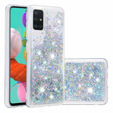 Силіконовий (TPU) чохол Deexe Liquid Glitter для Samsung Galaxy A51 (А515) - Silver