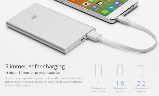 Внешний аккумулятор Xiaomi Mi Power Bank Slim 5000mAh, Сріблястий