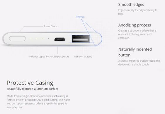 Внешний аккумулятор Xiaomi Mi Power Bank Slim 5000mAh, Сріблястий