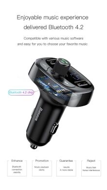 FM модулятор Baseus T-Typed MP3 Car Charger S-09 (2USB, 3.4A) CCALL-TM01 - Black