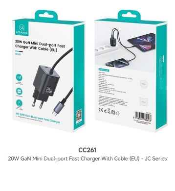 Сетевое зарядное устройство USAMS US-CC261 GaN 20W (Type-C) + кабель Type-C - Black