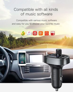 FM модулятор Baseus T-Typed MP3 Car Charger S-09 (2USB, 3.4A) CCALL-TM01 - Black