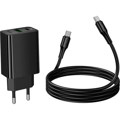 Мережевий зарядний пристрій Hoco CS95A PD30W + QC3.0 + кабель Type-C to Type-C - Black