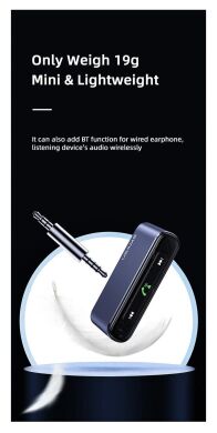 FM модулятор Usams US-SJ519 3.5DC Mini Car Wireless Audio Receiver BT5.0 - Grey