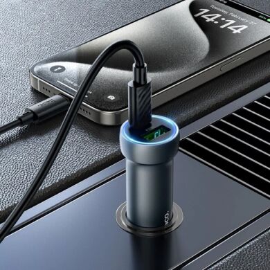 Автомобільний зарядний пристрій Hoco Z54A 48W (USB + Type-C) - Metal Grey