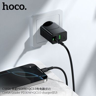 Мережевий зарядний пристрій Hoco CS95A PD30W + QC3.0 + кабель Type-C to Type-C - Black