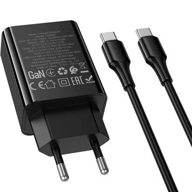Мережевий зарядний пристрій Hoco CS95A PD30W + QC3.0 + кабель Type-C to Type-C - Black