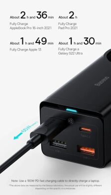 Мережевий зарядний пристрій Baseus GaN3 Pro Desktop Fast Charger AC+2U+2C (65W) + кабель Type-C to Type-C (100W, 1m) PSZM000901 - Black