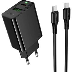 Мережевий зарядний пристрій Hoco CS95A PD30W + QC3.0 + кабель Type-C to Type-C - Black