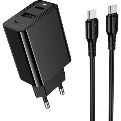 Мережевий зарядний пристрій Hoco CS95A PD30W + QC3.0 + кабель Type-C to Type-C - Black