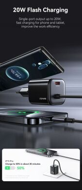 Сетевое зарядное устройство USAMS US-CC261 GaN 20W (Type-C) + кабель Type-C - Black