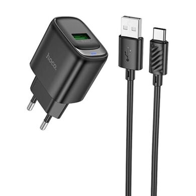 Сетевое зарядное устройство Hoco C140A Smart QC3.0 (18W, 3A) + кабель USB to Type-C - Black