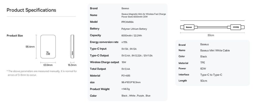 Внешний аккумулятор Baseus Magnetic Mini 20W (6000mAh) P10059002113-00 - Black