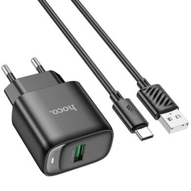 Сетевое зарядное устройство Hoco C140A Smart QC3.0 (18W, 3A) + кабель USB to Type-C - Black