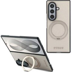 Защитный чехол Guess Magnetic Ring Stand Grained Classic Logo MagSafe для Samsung Galaxy Fold 8 Ultra (GUHMZFD86PSGRSCLE) - Beige