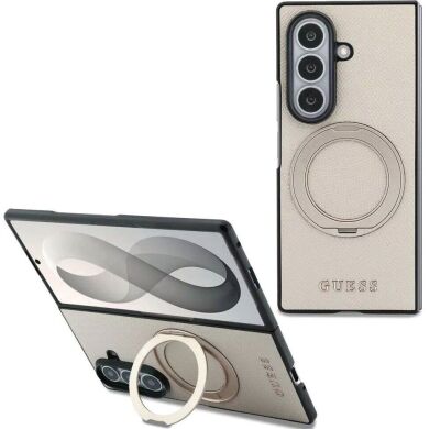 Защитный чехол Guess Magnetic Ring Stand Grained Classic Logo MagSafe для Samsung Galaxy Fold 8 Ultra (GUHMZFD86PSGRSCLE) - Beige