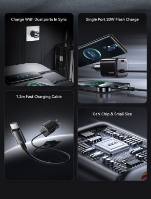 Сетевое зарядное устройство USAMS US-CC261 GaN 20W (Type-C) + кабель Type-C - Black