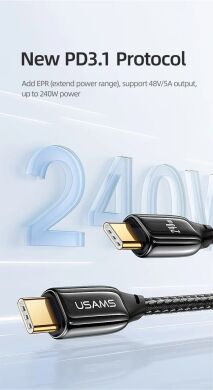 Кабель USAMS US-SJ580 Type-C to Type-C (240W, 1.2m) - Black