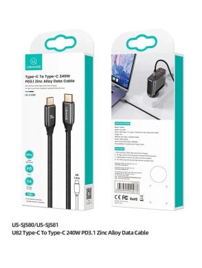 Кабель USAMS US-SJ580 Type-C to Type-C (240W, 1.2m) - Black