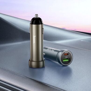 Автомобільний зарядний пристрій Hoco Z54A 48W (USB + Type-C) - Metal Grey