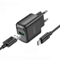 Сетевое зарядное устройство Hoco C140A Smart QC3.0 (18W, 3A) + кабель USB to Type-C - Black