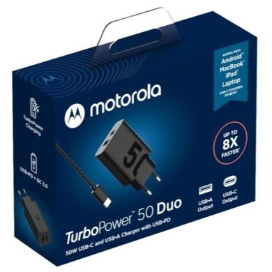 Сетевое зарядное устройство Motorola TurboPower 50W Duo + кабель Type-C to Type-C (SJMC502) - Black