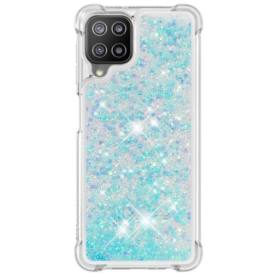 Силиконовый (TPU) чехол Deexe Liquid Glitter для Samsung Galaxy A22 (A225) / M22 (M225) - Silver Blue Stars