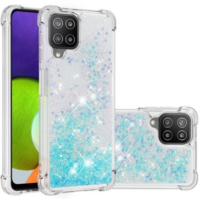 Силиконовый (TPU) чехол Deexe Liquid Glitter для Samsung Galaxy A22 (A225) / M22 (M225) - Silver Blue Stars