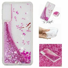Силиконовый (TPU) чехол Deexe Liquid Glitter для Samsung Galaxy A7 2018 (A750) Falling Flower